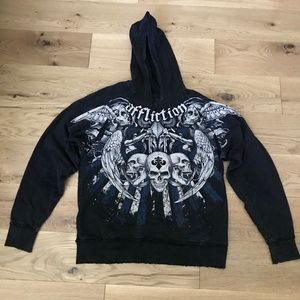 Affliction Mens Black Hoodie Large Pullover